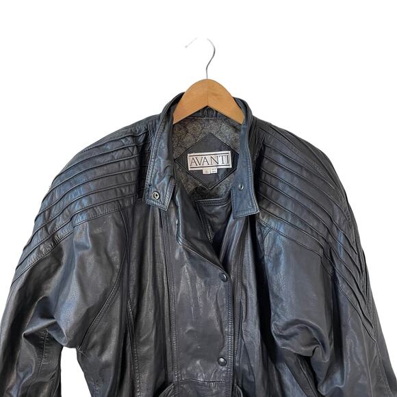 Vintage 90s AVANTI Women's Genuine Leather Jacket Black Small Motorcycle Biker - Picture 3 of 8